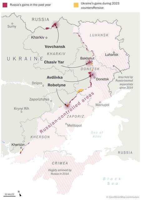 تصرفات اخیر روسیه از مناطق آزادسازی شده اوکراین در ۲۰۲۳ بیشتر است