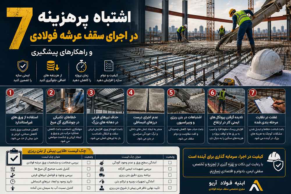 ۷ اشتباه پرهزینه در اجرای سقف عرشه فولادی